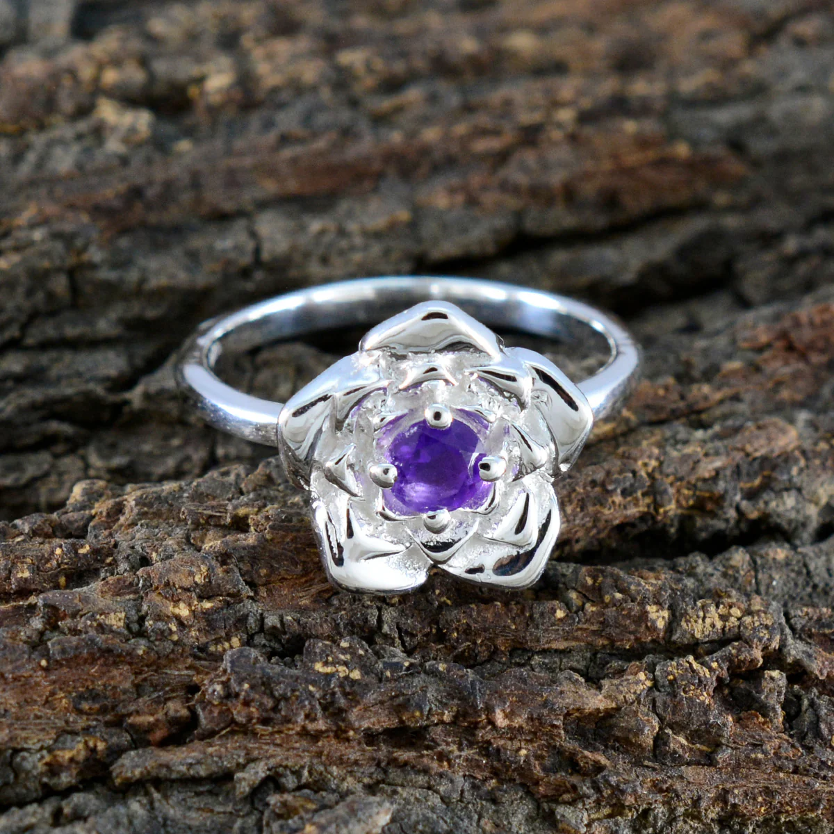 Amethyst Solitaire African 925 Silver Purple Gemstone Tiny Floral Ring Jewellery - Image 3