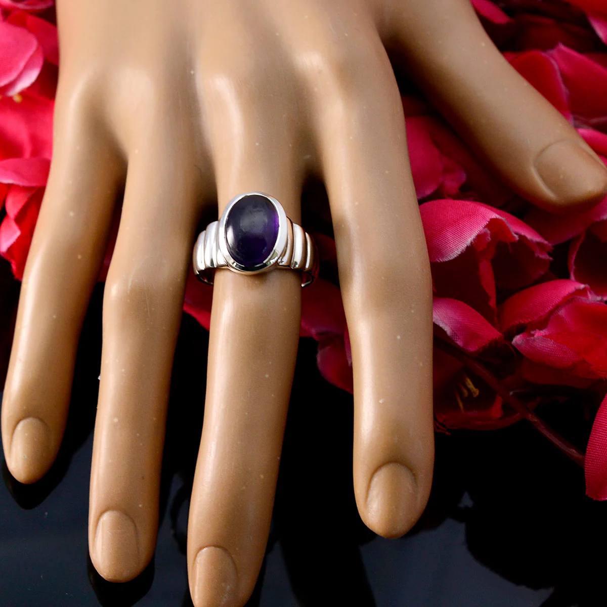 Amethyst Solitaire African Silver Purple Gems Classic Feminine Ring Jewellery - Image 5