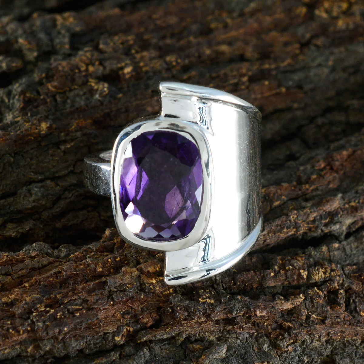 Amethyst Solitaire African Silver Purple Gemstones Essential Contemporary Ring Jewelry - Image 3