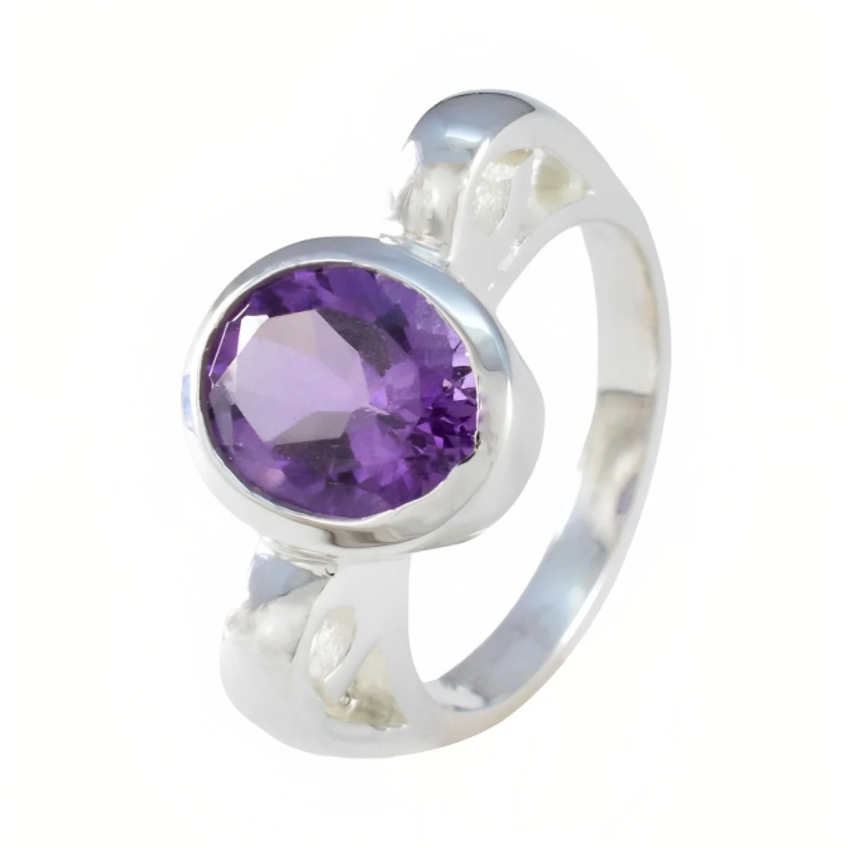 Amethyst Solitaire African Sterling Silver Purple Gemstones Mid-weight Graceful Ring Jewellery - Image 2
