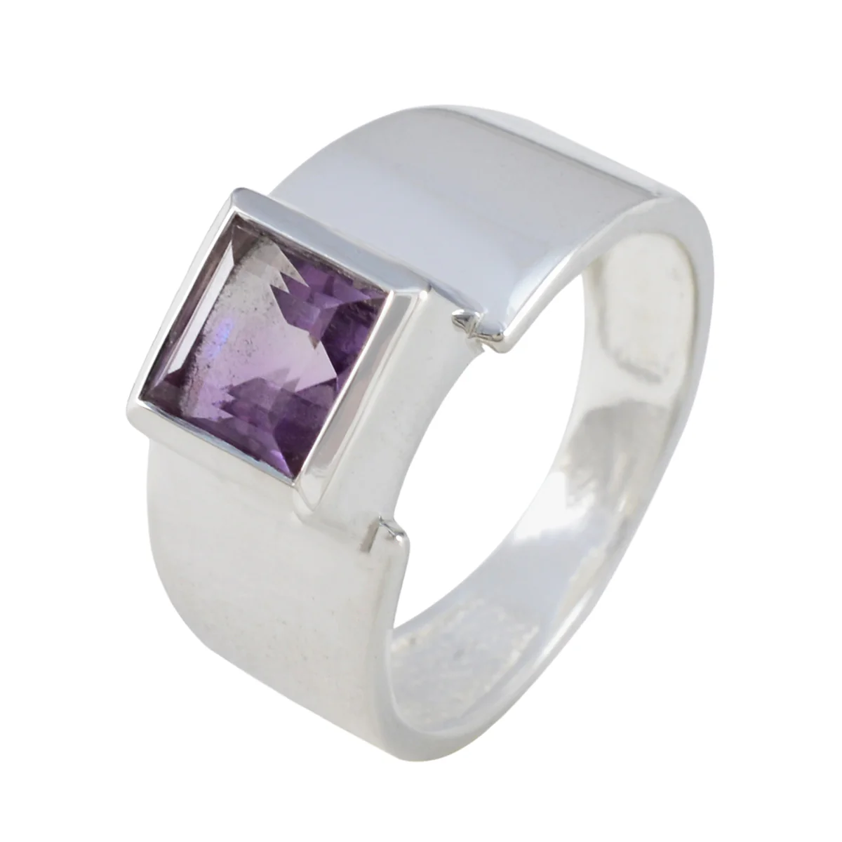 Amethyst Solitaire African Sterling Silver Purple Gemstones Slim Contemporary Ring Jewellery - Image 2