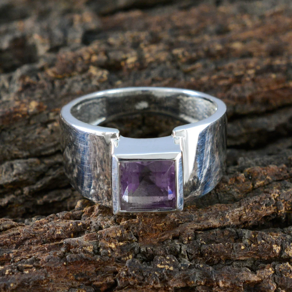 Amethyst Solitaire African Sterling Silver Purple Gemstones Slim Contemporary Ring Jewellery - Image 3