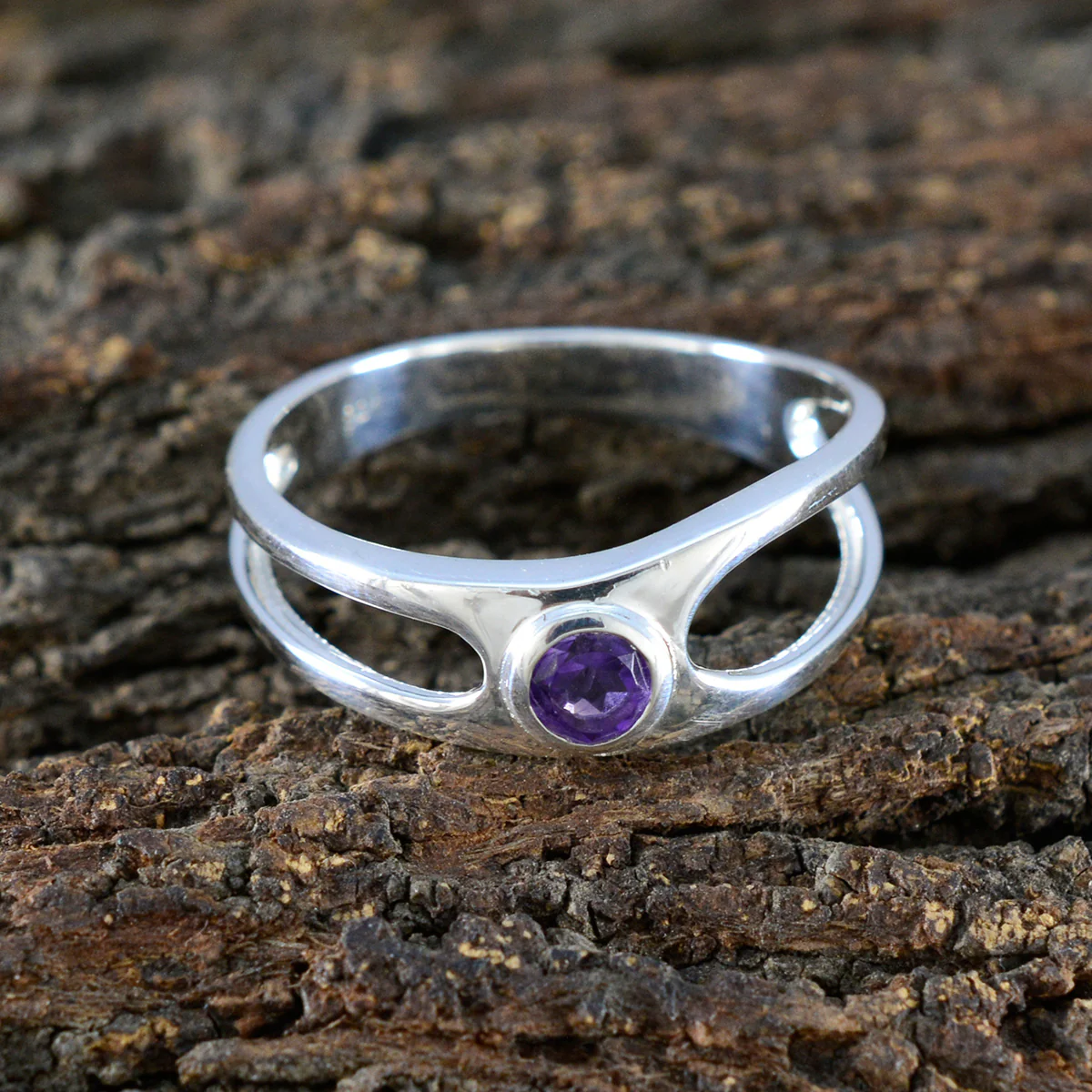 Amethyst Solitaire American 92.5 Silver Purple Gems Whisper-thin Abstract Ring Jewelry - Image 3