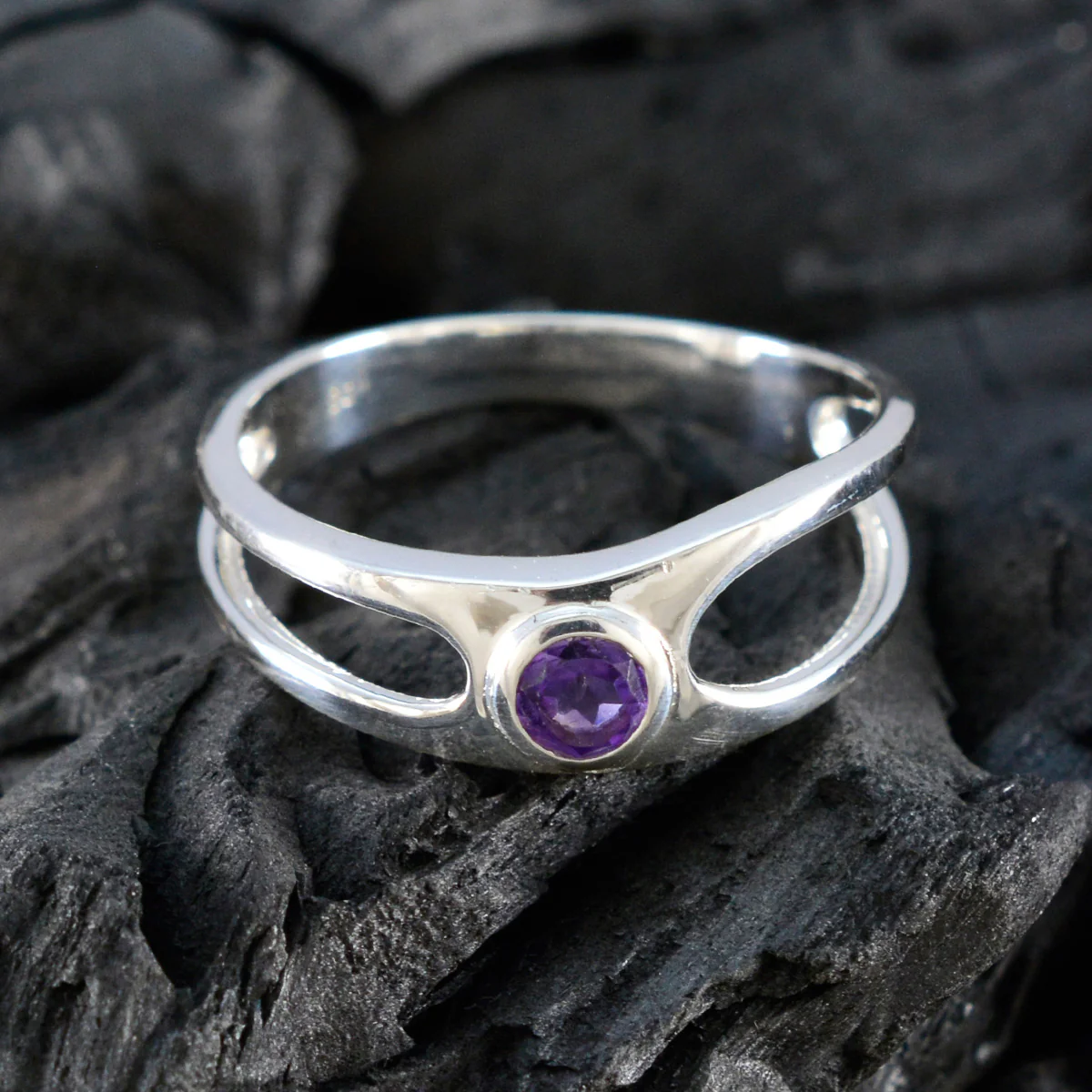 Amethyst Solitaire American 92.5 Silver Purple Gems Whisper-thin Abstract Ring Jewelry - Image 4