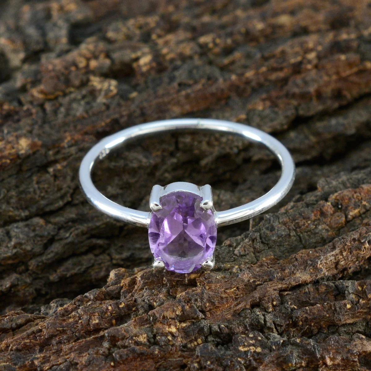 Amethyst Solitaire American 925 Silver Purple Gemstone Elegant Romantic Ring Jewellery - Image 3