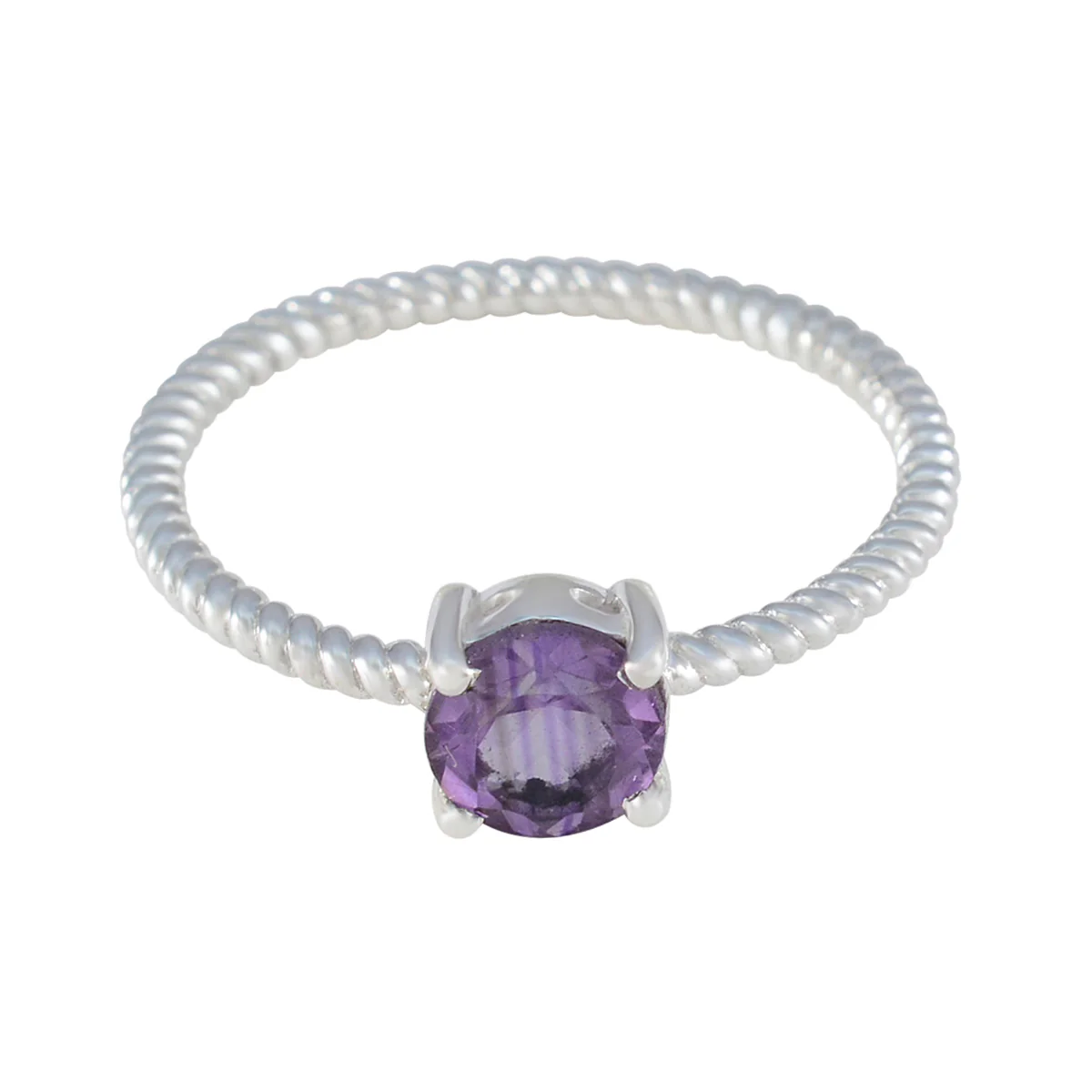 Amethyst Solitaire American 925 Silver Purple Gemstones Delicate Twist Ring Jewelry
