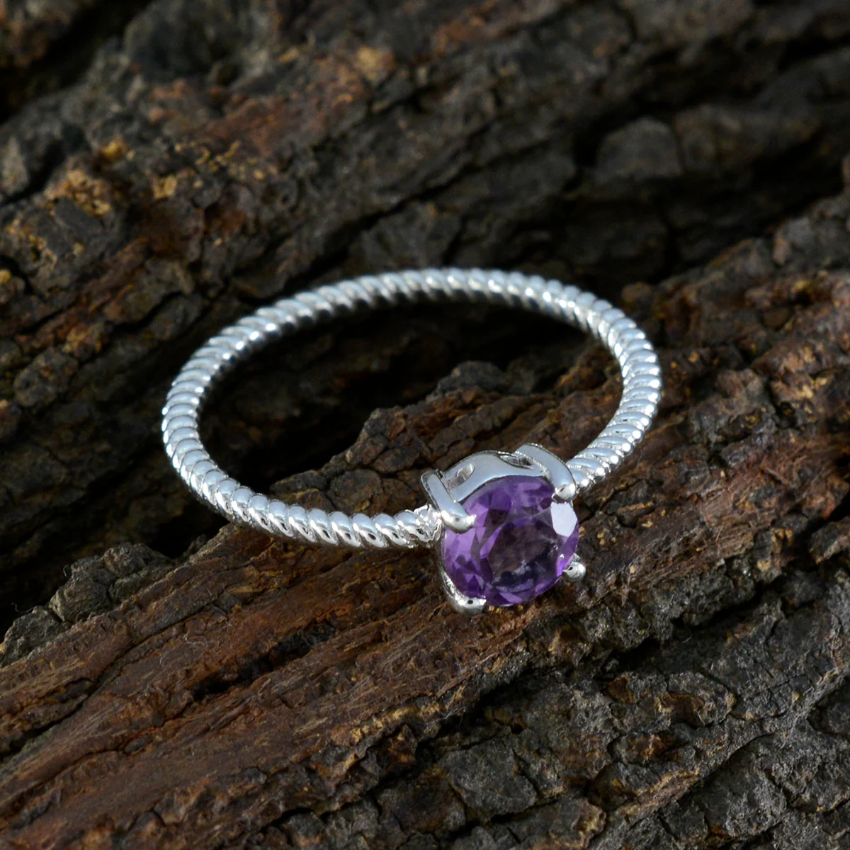 Amethyst Solitaire American 925 Silver Purple Gemstones Delicate Twist Ring Jewelry - Image 3