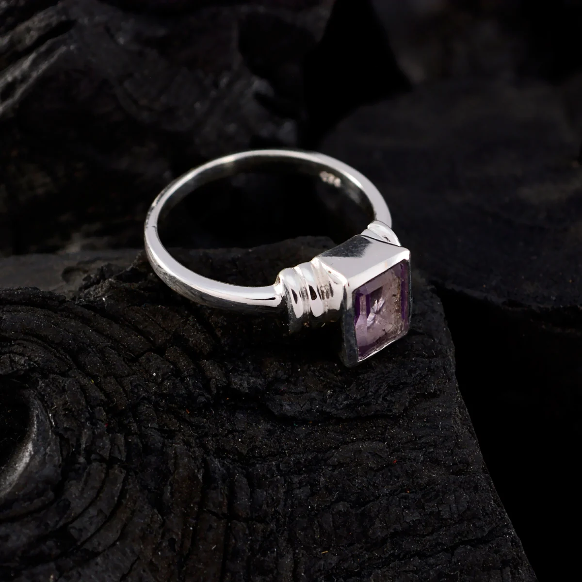 Amethyst Solitaire American Silver Purple Gems Dainty Romantic Ring Jewellery - Image 5