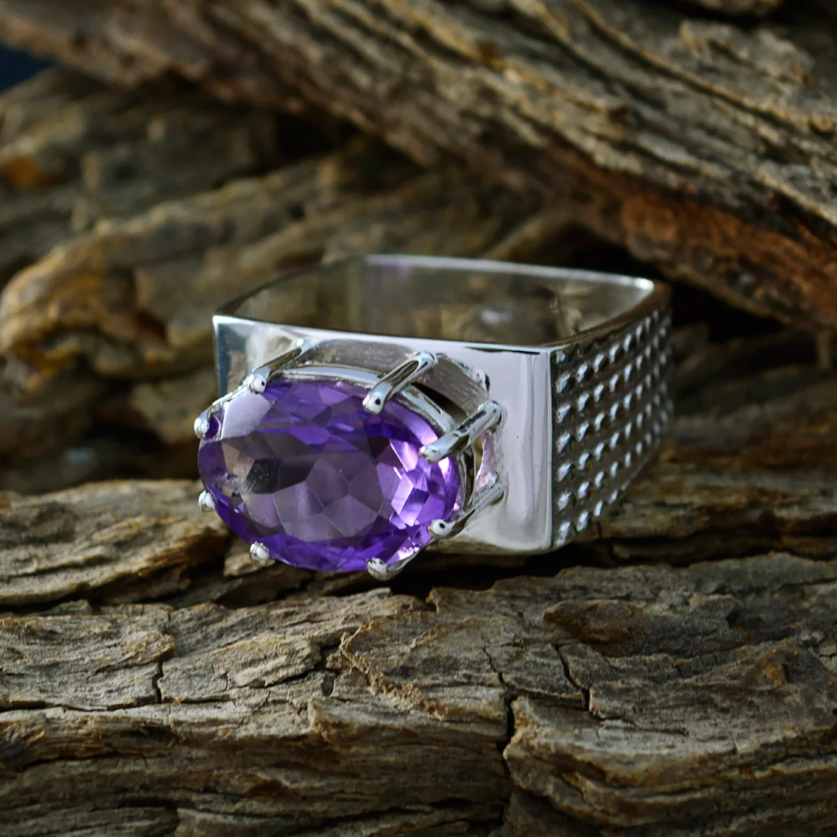 Amethyst Solitaire Egyptian 92.5 Silver Purple Gems Versatile Heritage Ring Jewelry - Image 3