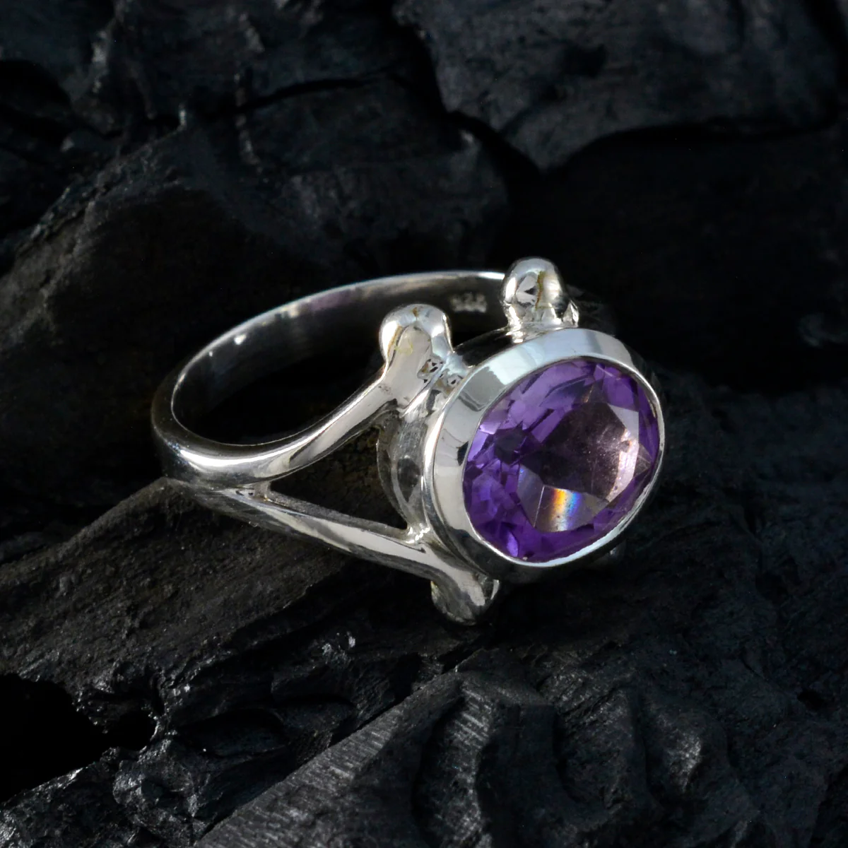 Amethyst Solitaire Egyptian 925 Sterling Silver Purple Gemstones Eye-catching valentine Ring Jewelry - Image 4