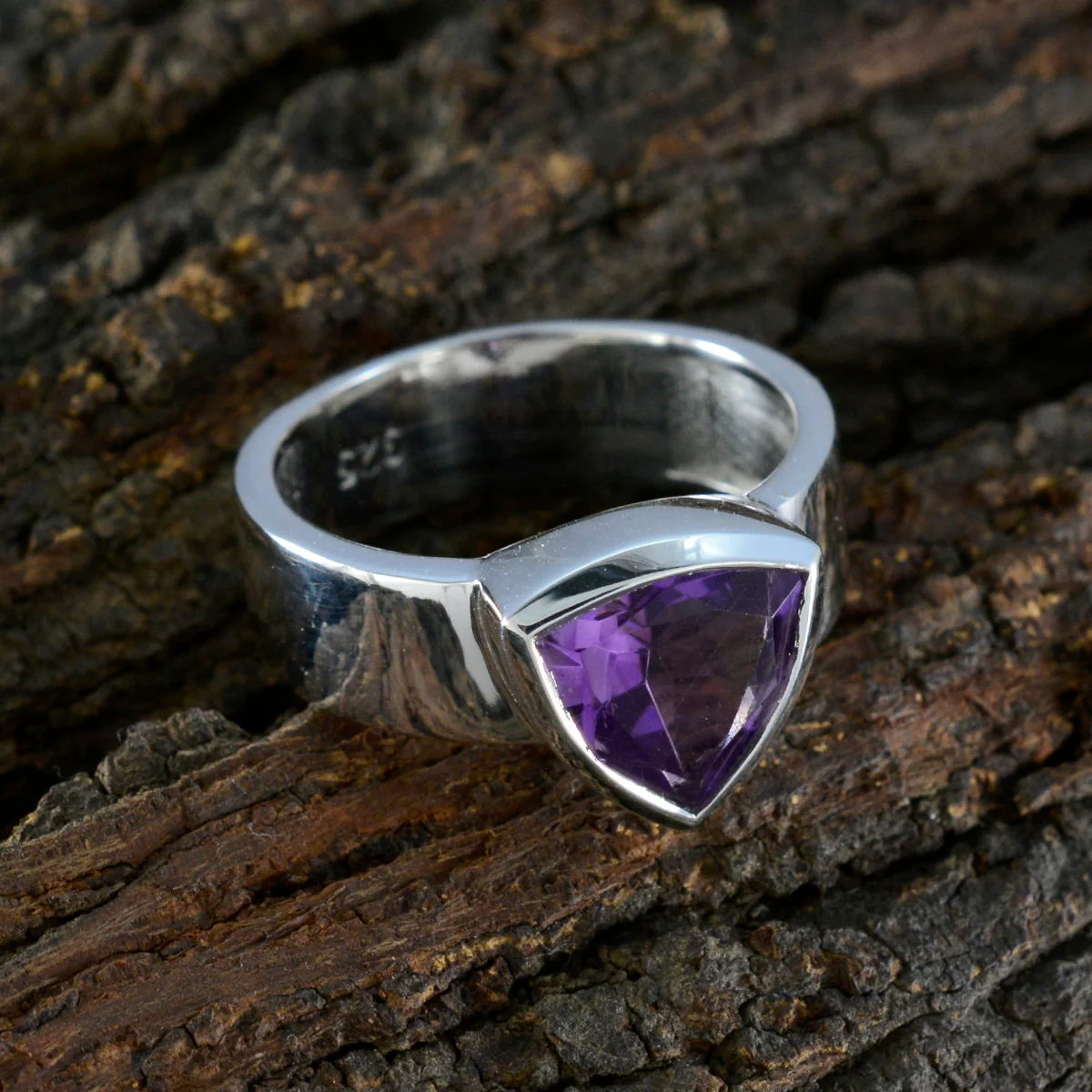 Amethyst Solitaire Egyptian Silver Purple Gemstone Eye-catching Signet Band Jewelry - Image 3
