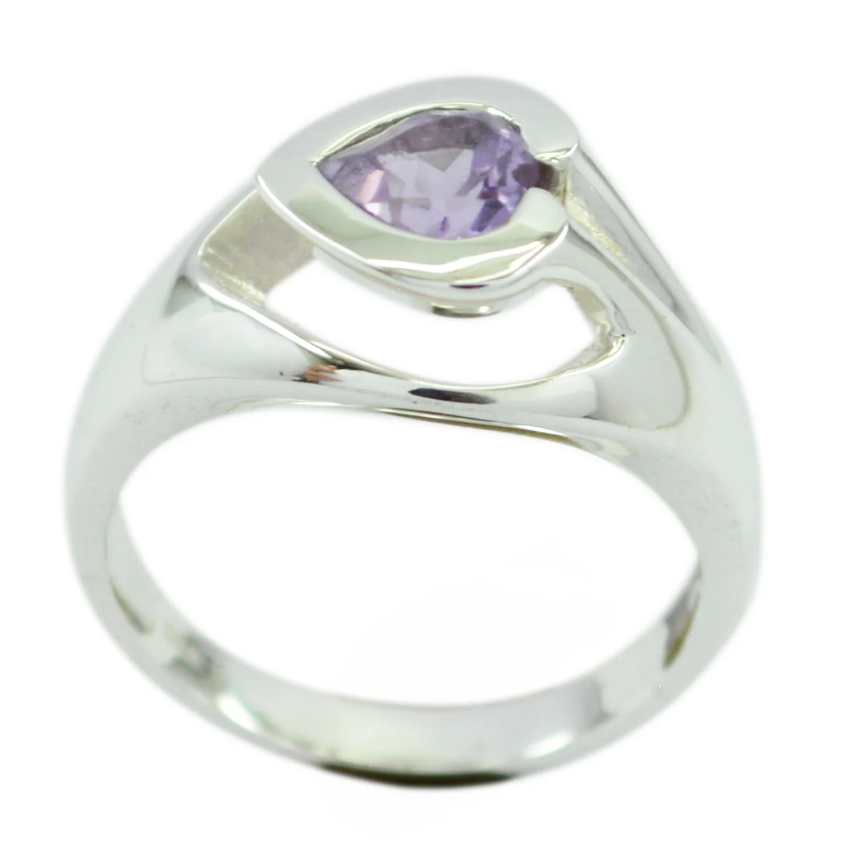Amethyst Solitaire French 92.5 Silver Purple Gemstone Eye-catching Engagement Ring Jewelry