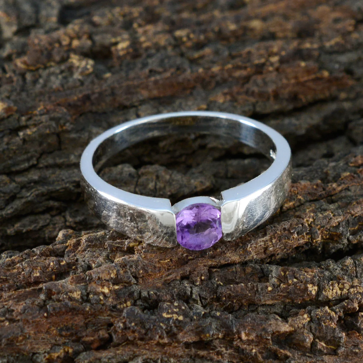 Amethyst Solitaire French 92.5 Silver Purple Gemstone Slim Romantic Ring Jewelry - Image 3