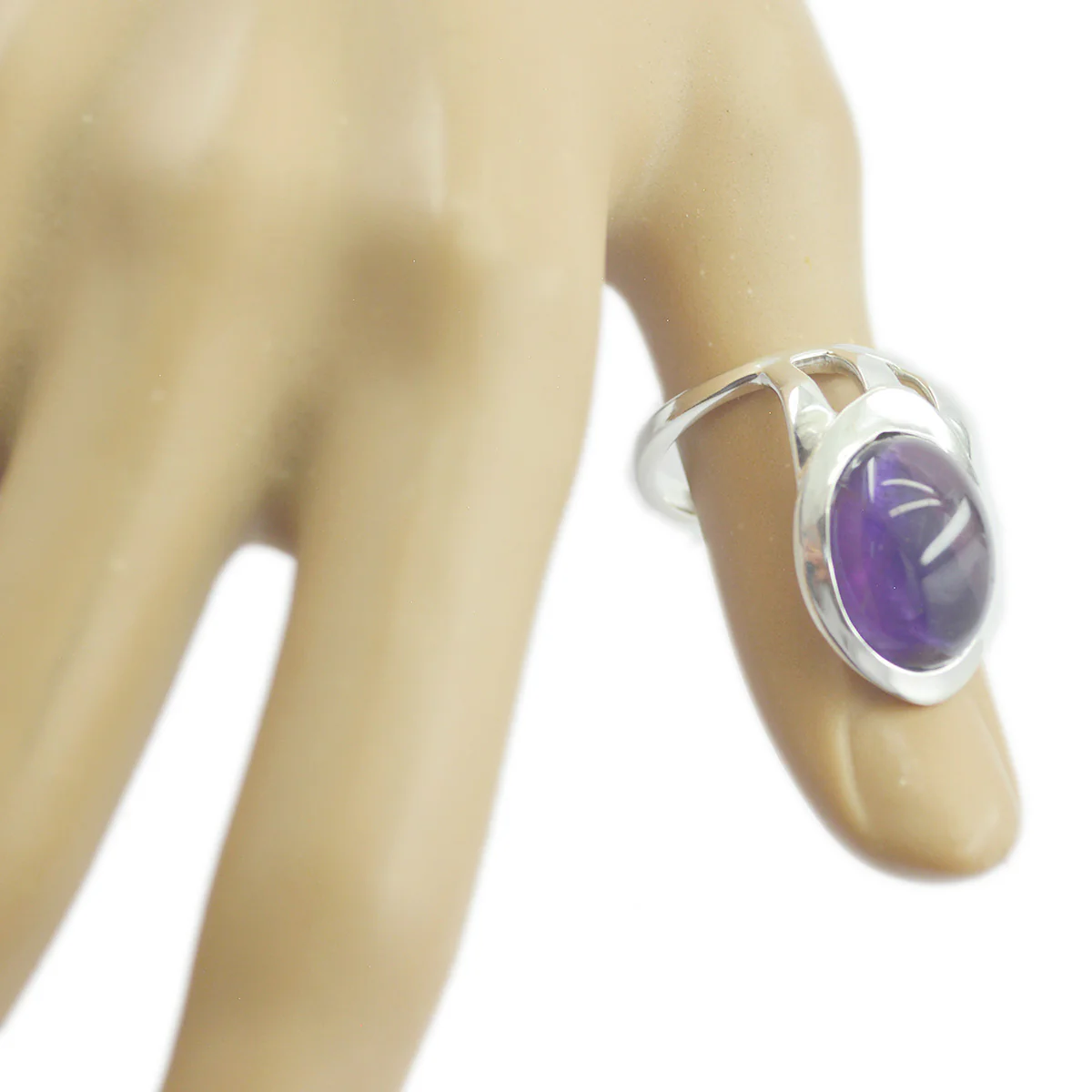Amethyst Solitaire French 92.5 Silver Purple Gemstones Essential Signet Ring Jewelry - Image 2