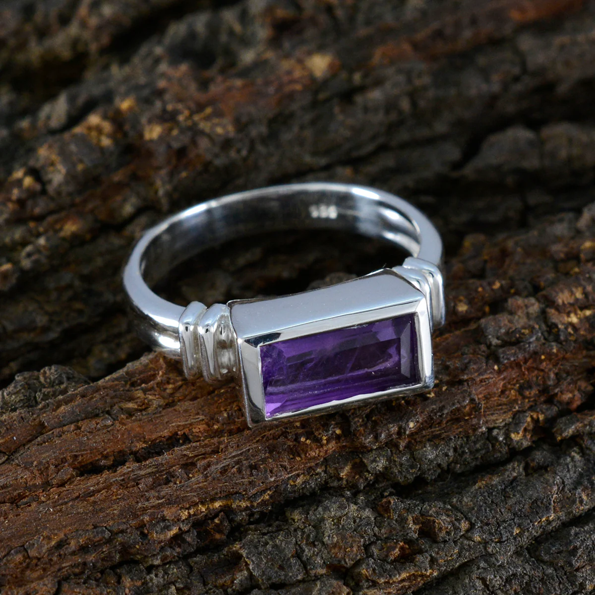 Amethyst Solitaire French 925 Silver Purple Gemstone Minimal Modern Ring Jewellery - Image 3