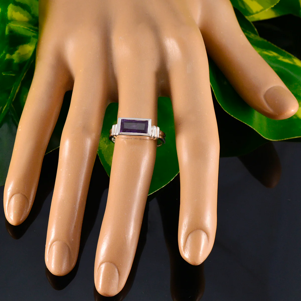 Amethyst Solitaire French 925 Silver Purple Gemstone Minimal Modern Ring Jewellery - Image 5