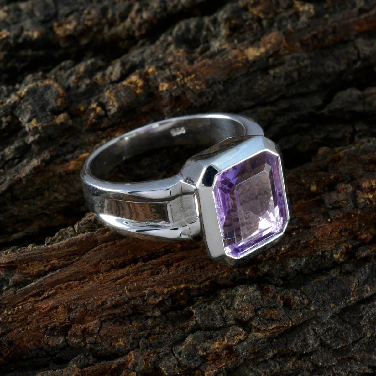Amethyst Solitaire French 925 Sterling Silver Purple Gemstone Edgy Modern Ring Jewellery - Image 3