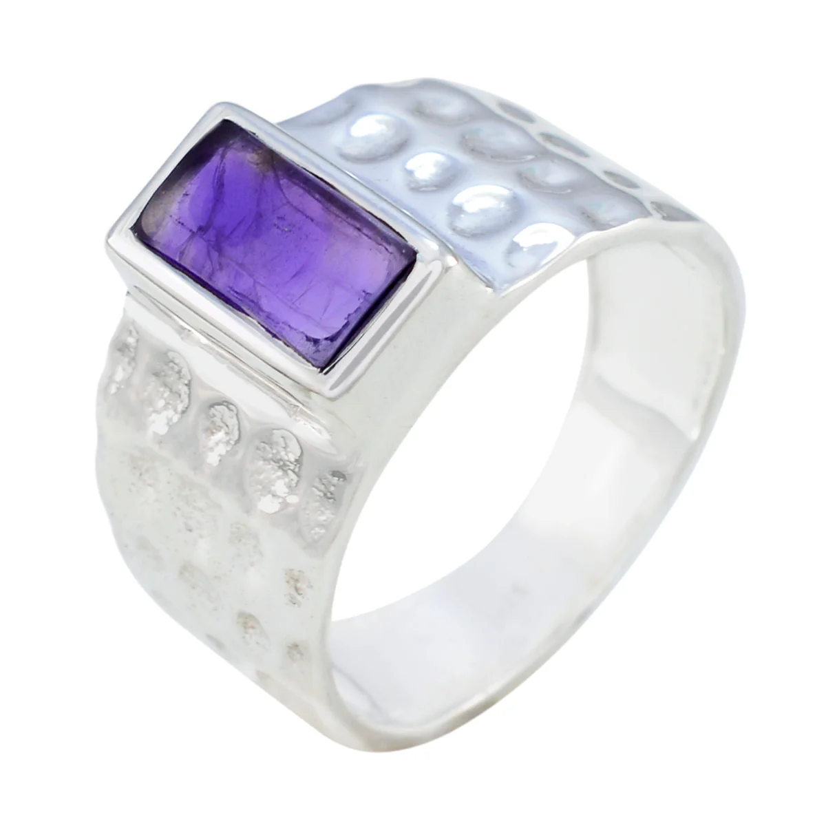 Amethyst Solitaire French Silver Purple Gems Classic Signet Ring Jewelry - Image 2