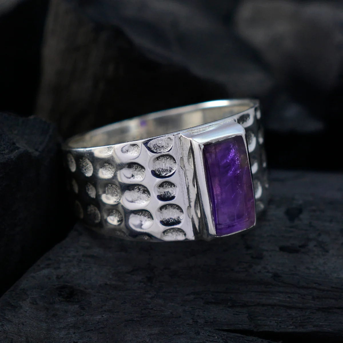 Amethyst Solitaire French Silver Purple Gems Classic Signet Ring Jewelry - Image 4