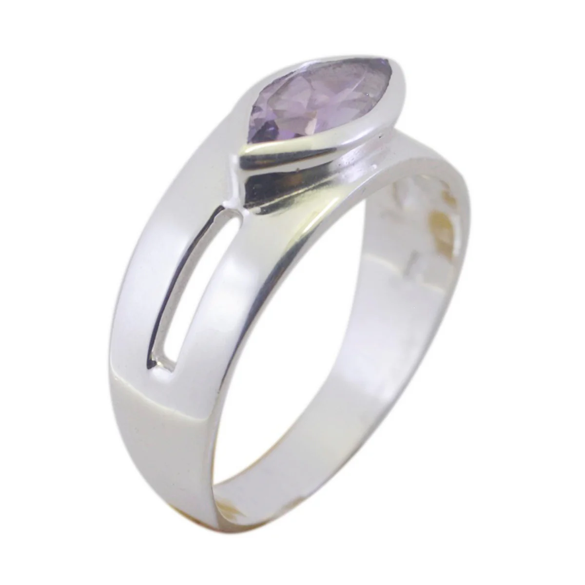 Amethyst Solitaire French Sterling Silver Purple Gemstones Slim Contemporary Ring Jewelry - Image 2