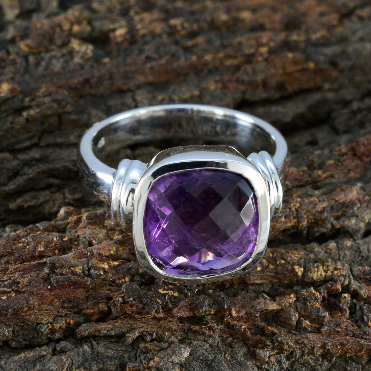 Amethyst Solitaire German 92.5 Silver Purple Gemstone Eye-catching Abstract Ring Jewelry - Image 3