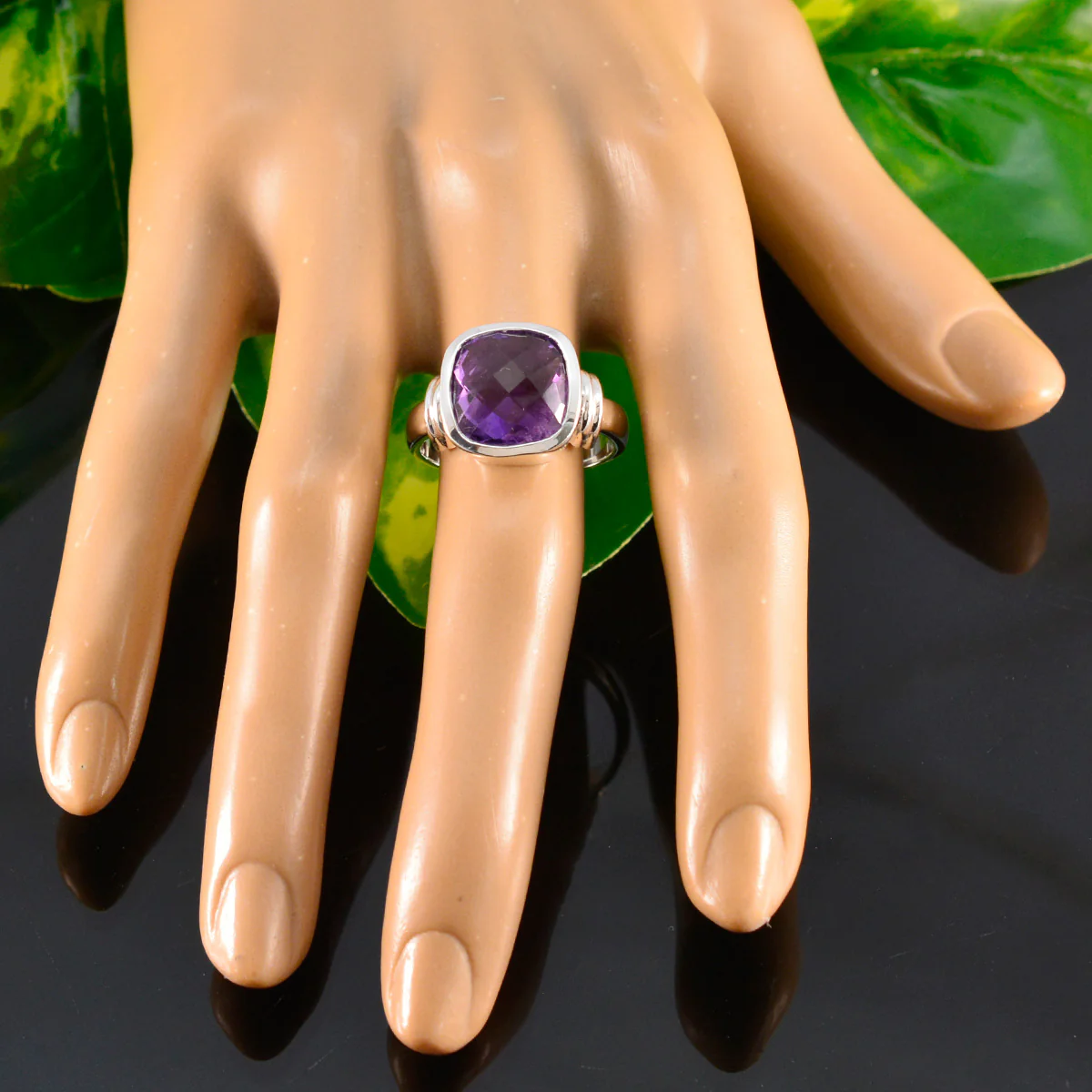 Amethyst Solitaire German 92.5 Silver Purple Gemstone Eye-catching Abstract Ring Jewelry - Image 5