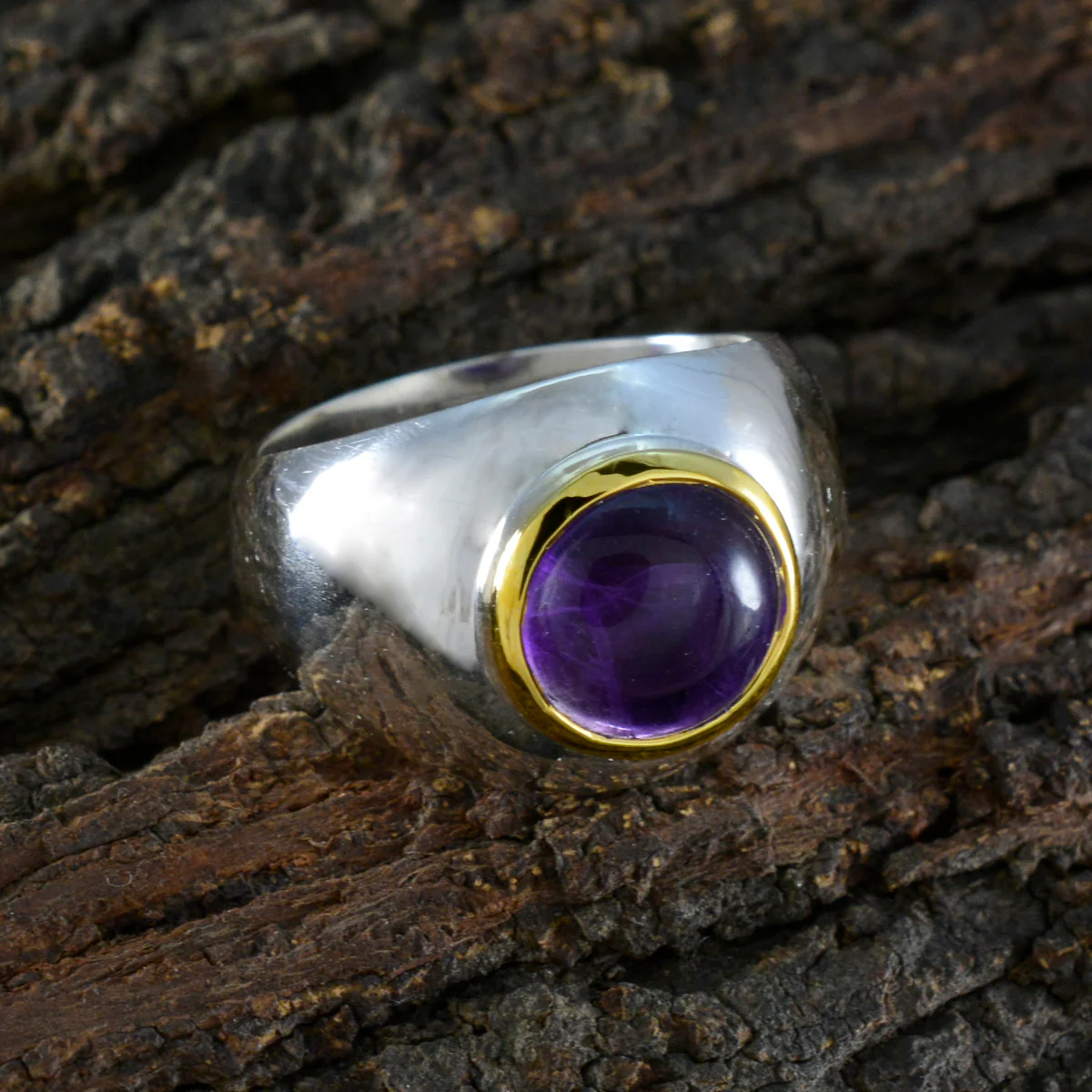 Amethyst Solitaire German Silver Purple Gems Eye-catching Abstract Ring Jewellery - Image 3