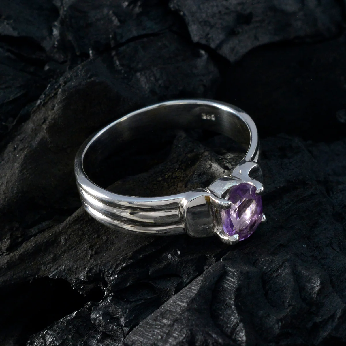 Amethyst Solitaire German Silver Purple Gemstone Tiny Abstract Ring Jewellery - Image 4