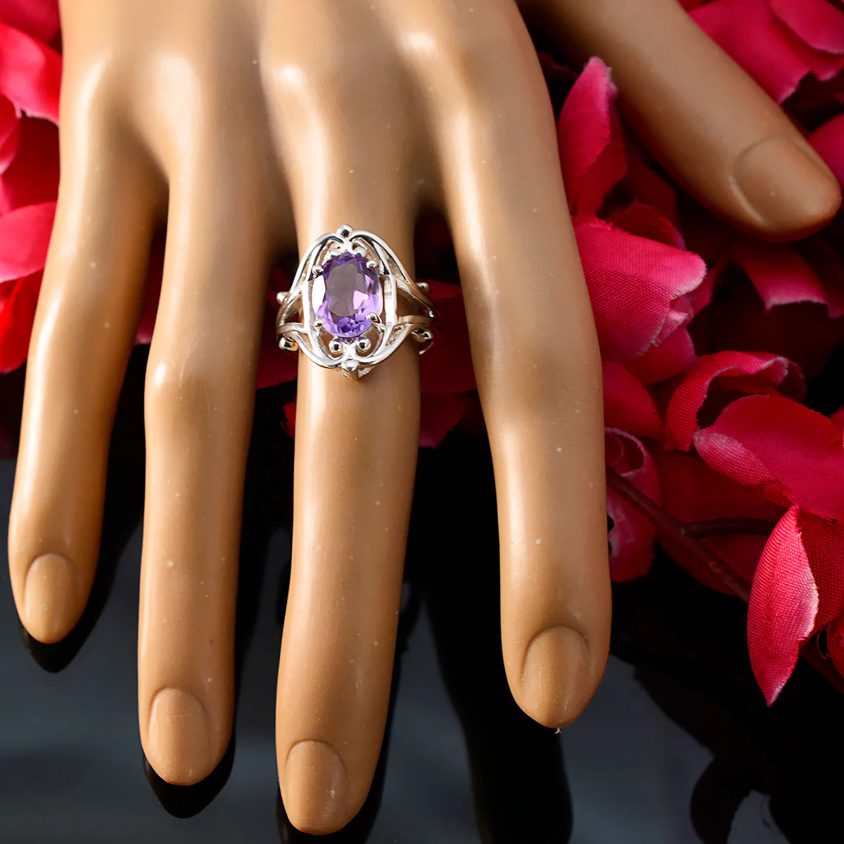 Amethyst Solitaire German Sterling Silver Purple Gemstone Tiny Artisan Ring Jewellery - Image 5