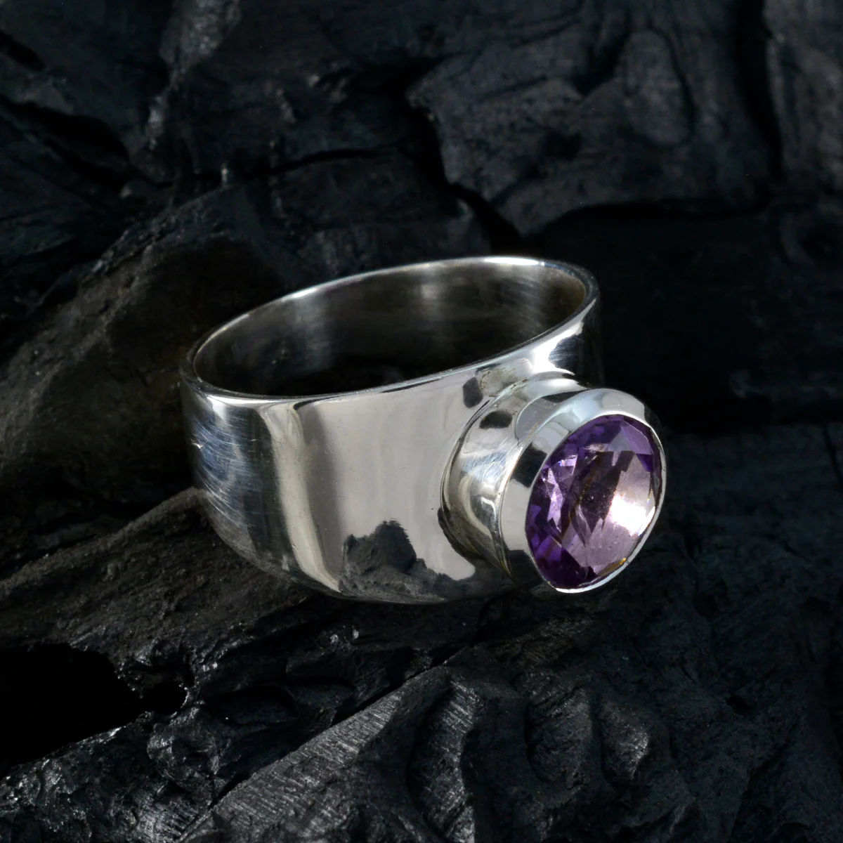 Amethyst Solitaire Indian 92.5 Silver Purple Gemstone Essential Contemporary Ring Jewellery - Image 4
