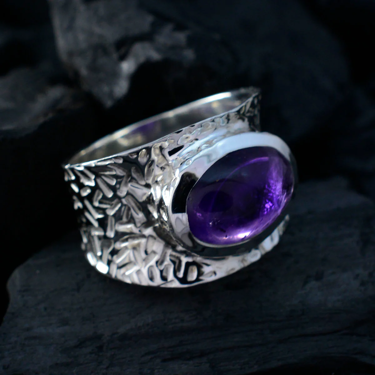 Amethyst Solitaire Indian 92.5 Silver Purple Gemstones Essential engravings Ring Jewelry - Image 4
