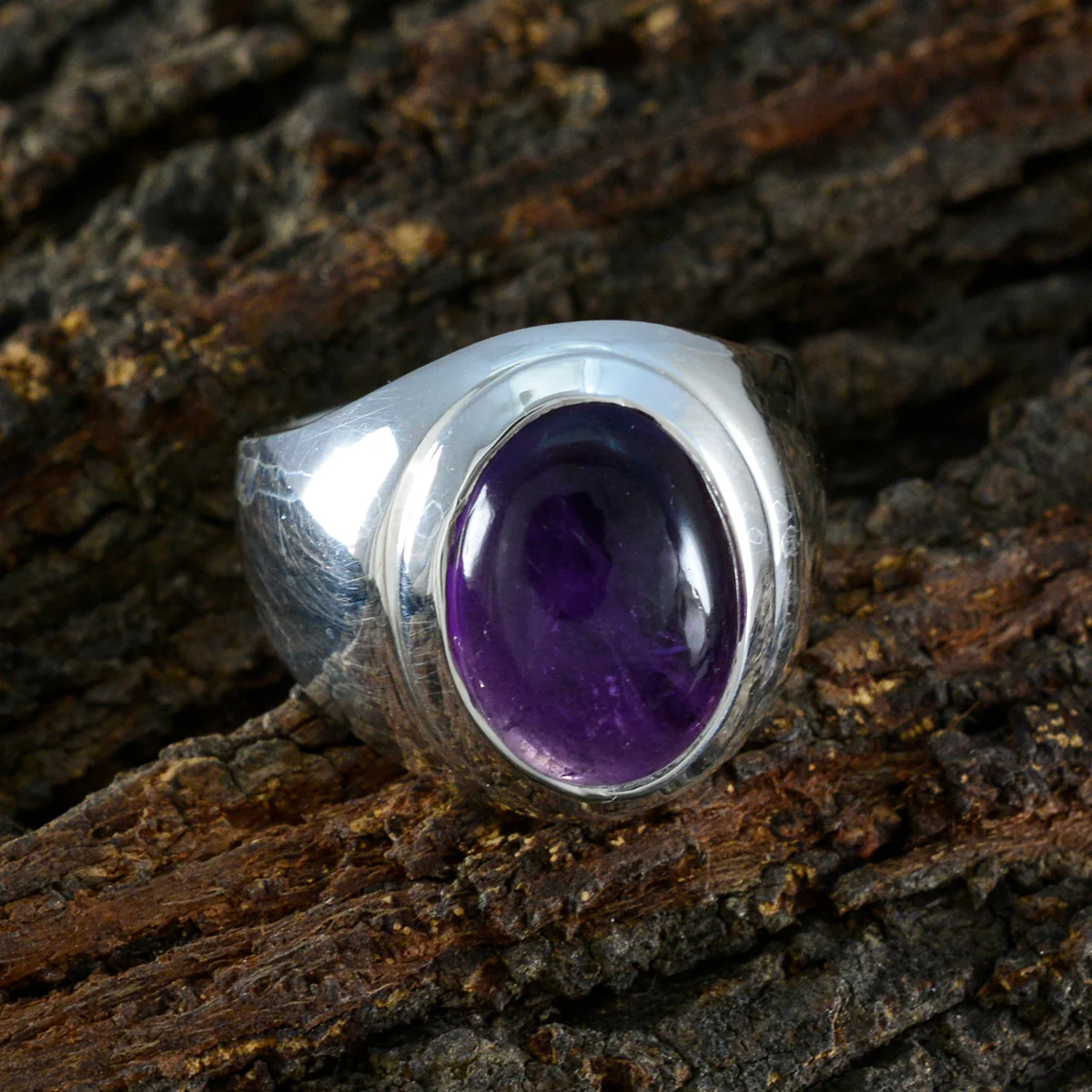 Amethyst Solitaire Indian 925 Silver Purple Gems Essential Trendy Ring Jewelry - Image 3
