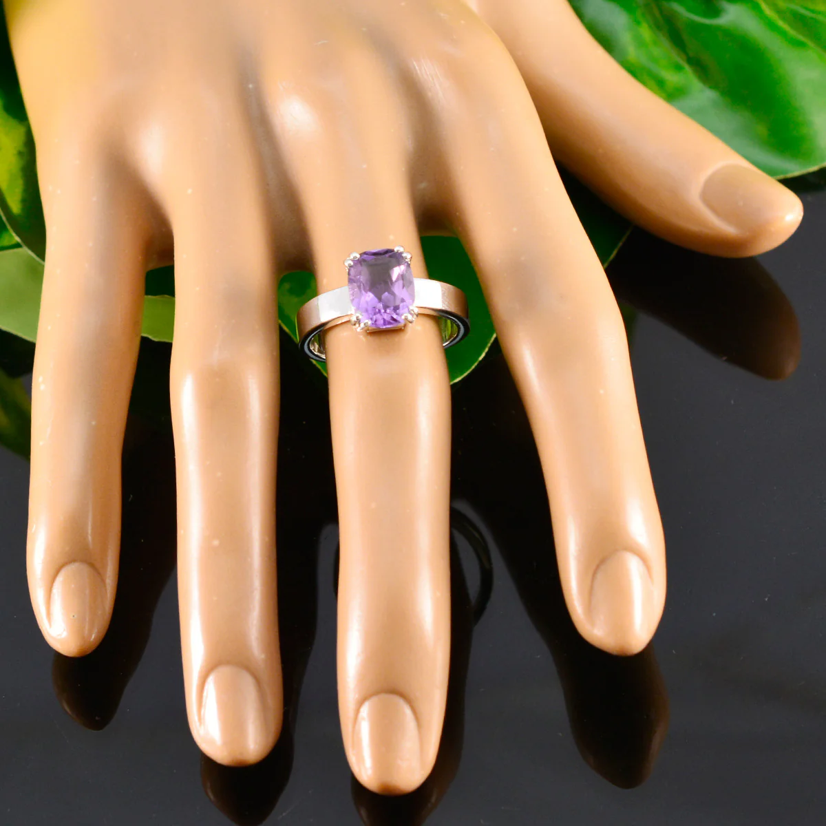 Amethyst Solitaire Indian 925 Sterling Silver Purple Gemstones Classic Abstract Ring Jewellery - Image 5