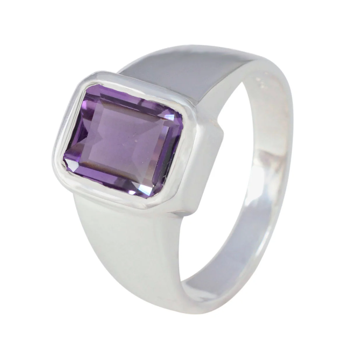 Amethyst Solitaire Indian 925 Sterling Silver Purple Gemstones Mid-weight Signet Ring Jewelry - Image 2