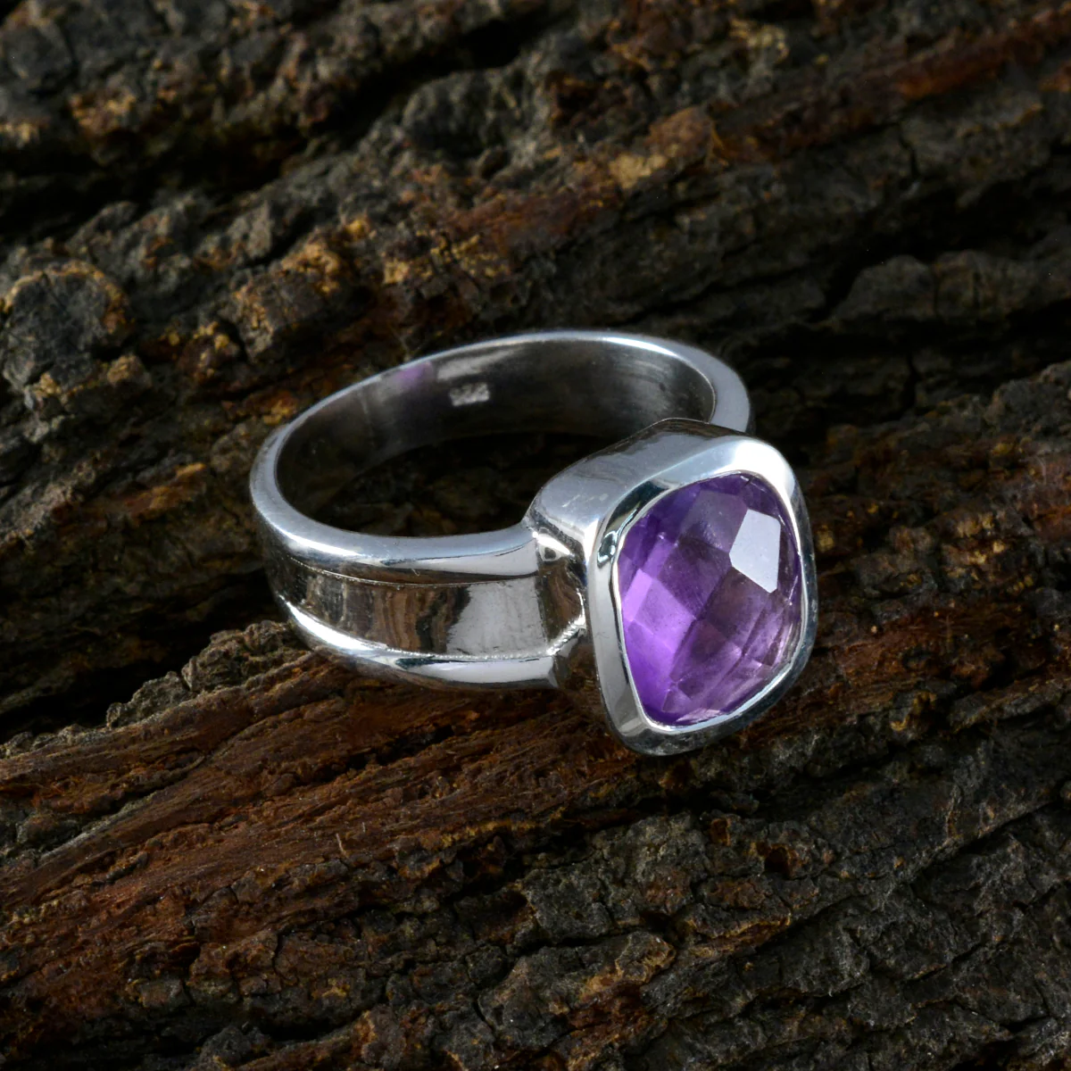 Amethyst Solitaire Indian Sterling Silver Purple Gemstone Versatile Abstract Ring Jewelry - Image 3