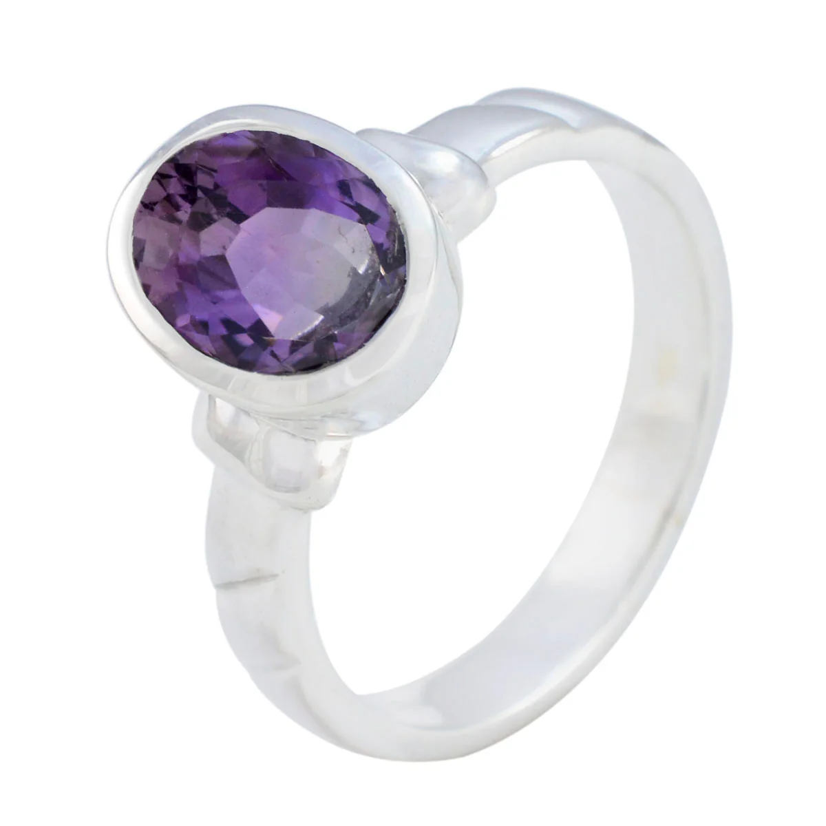 Amethyst Solitaire Indian Sterling Silver Purple Gemstones Classic Feminine Ring Jewelry - Image 2