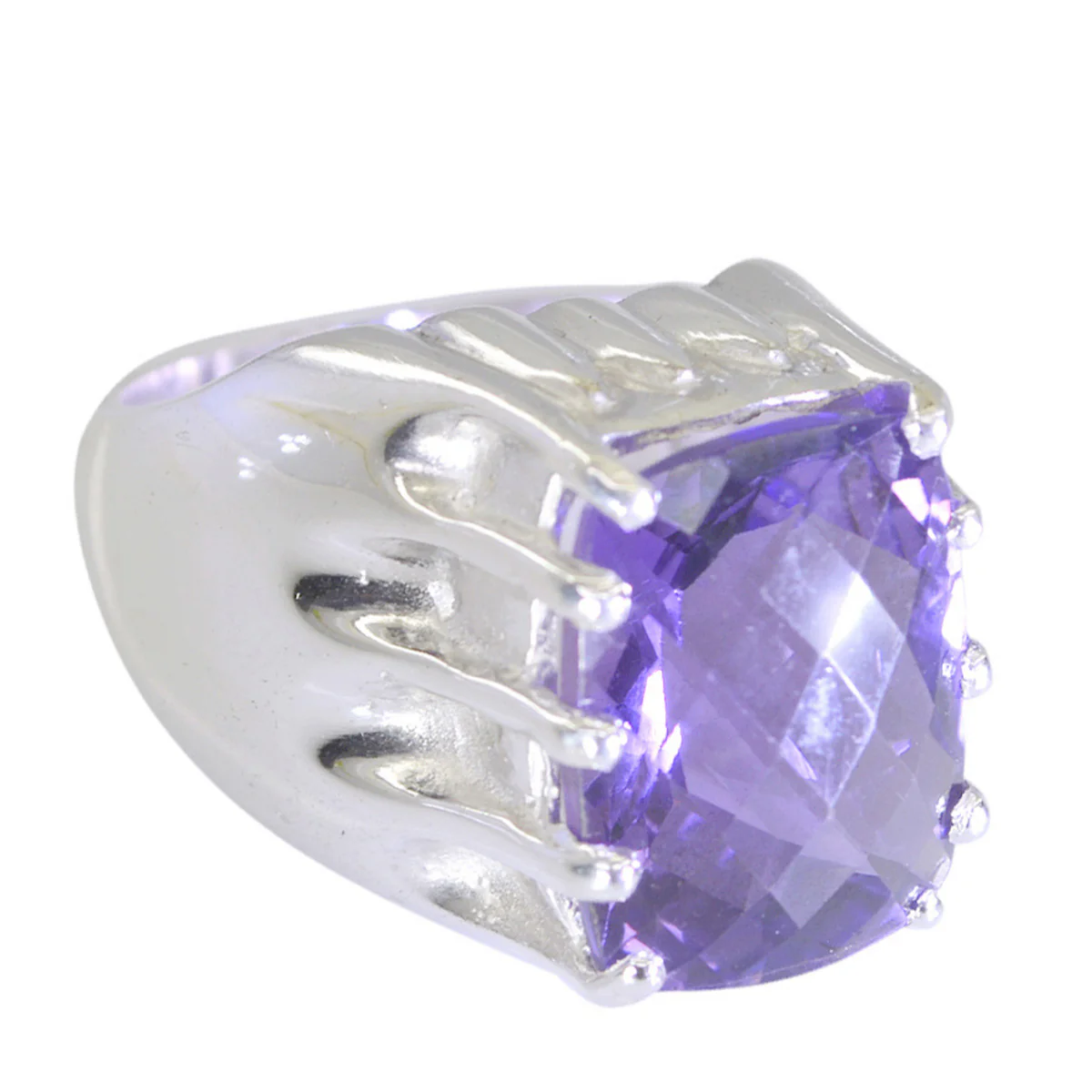 Amethyst Solitaire Italian 92.5 Silver Purple Gemstones Chunky antique Ring Jewelry - Image 2