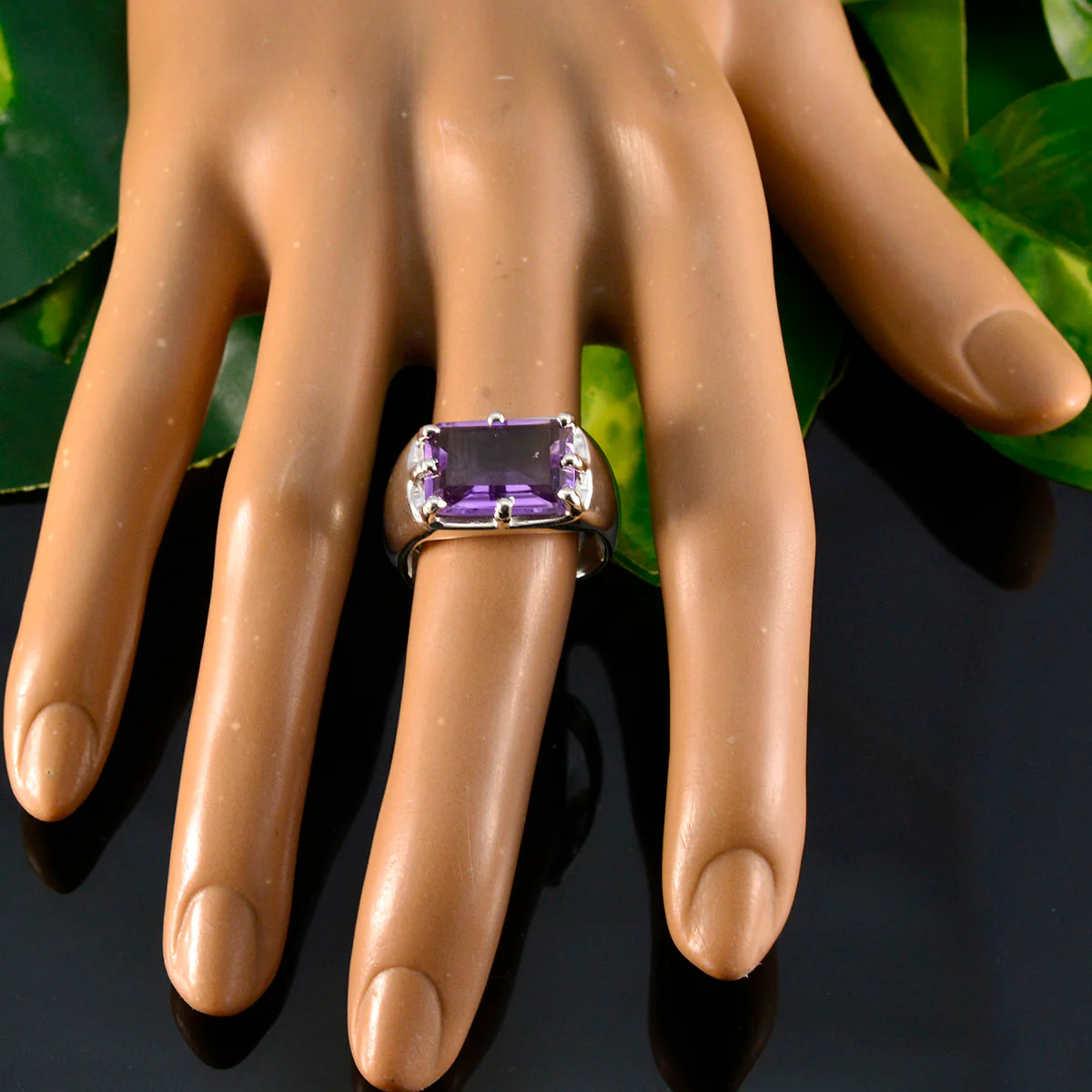 Amethyst Solitaire Italian 925 Silver Purple Gems Edgy Trendy Ring Jewellery - Image 5