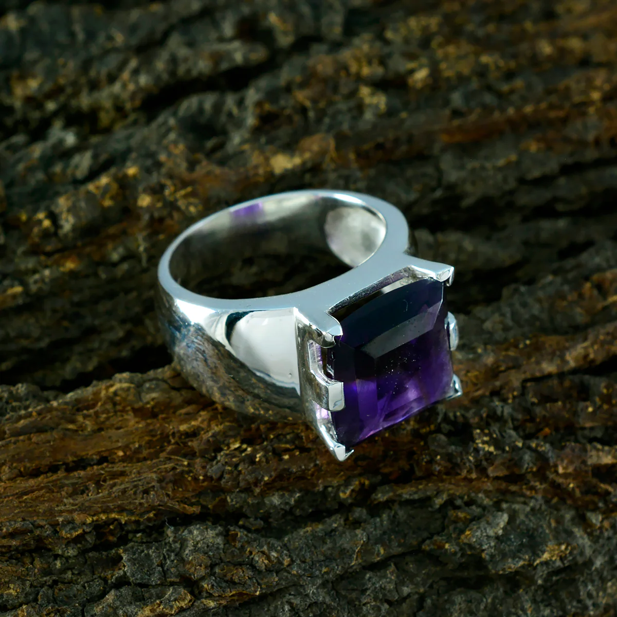 Amethyst Solitaire Italian 925 Silver Purple Gemstones Statement Retro Ring Jewelry - Image 3