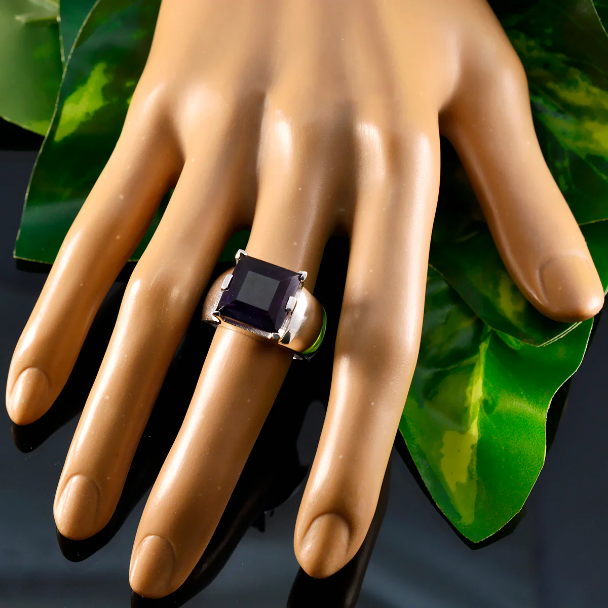 Amethyst Solitaire Italian 925 Silver Purple Gemstones Statement Retro Ring Jewelry - Image 5