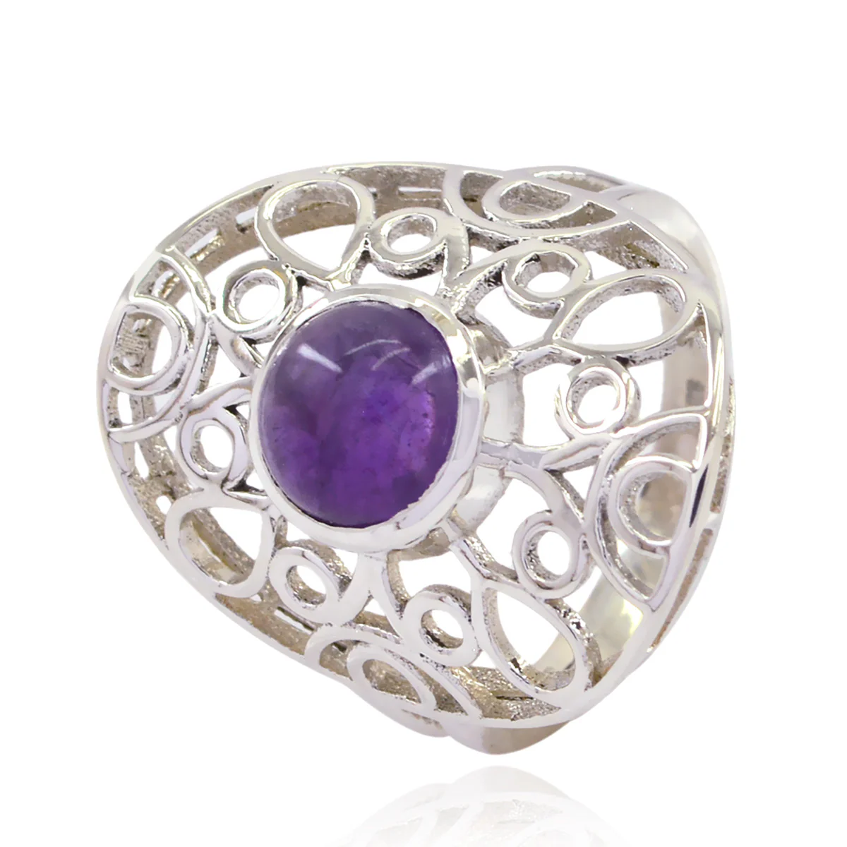 Amethyst Solitaire Italian Silver Purple Gemstones Minimal Filigree Ring Jewellery - Image 3
