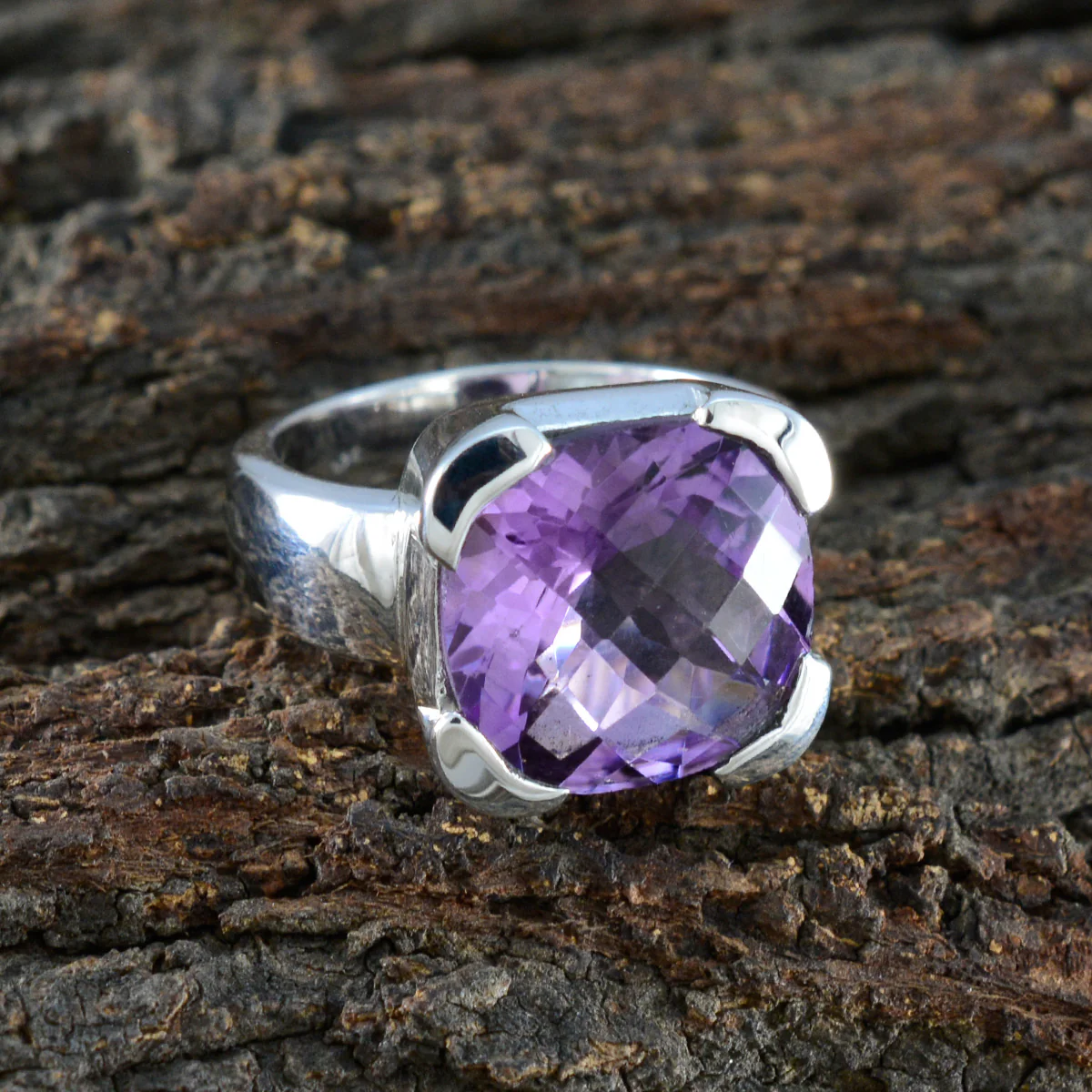 Amethyst Solitaire Italian Sterling Silver Purple Gems Statement Heritage Ring Jewelry - Image 3