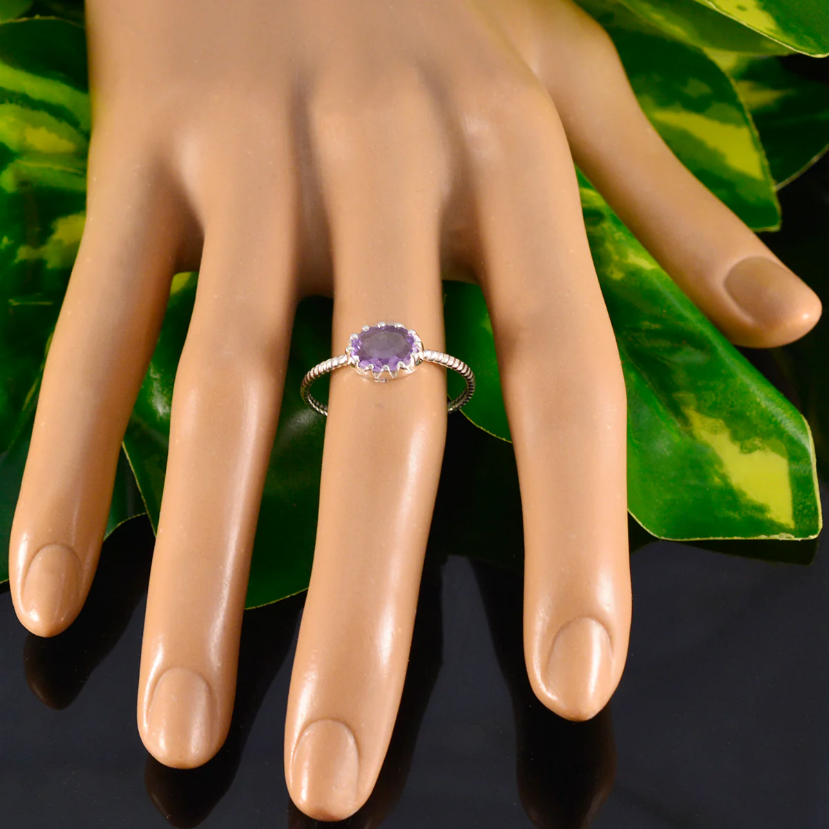 Amethyst Solitaire Japanese Silver Purple Gems Elegant Twist Ring Jewelry - Image 5