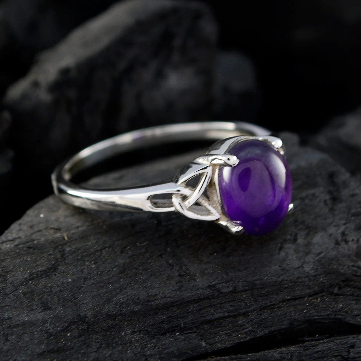 Amethyst Solitaire Japanese Sterling Silver Purple Gemstone Whisper-thin Contemporary Ring Jewelry - Image 5