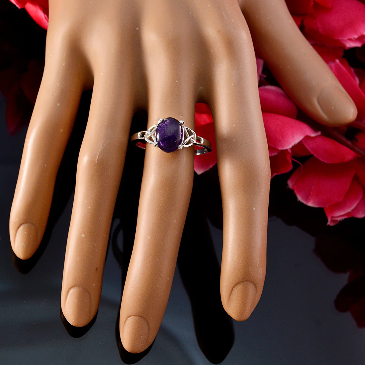 Amethyst Solitaire Japanese Sterling Silver Purple Gemstone Whisper-thin Contemporary Ring Jewelry - Image 6