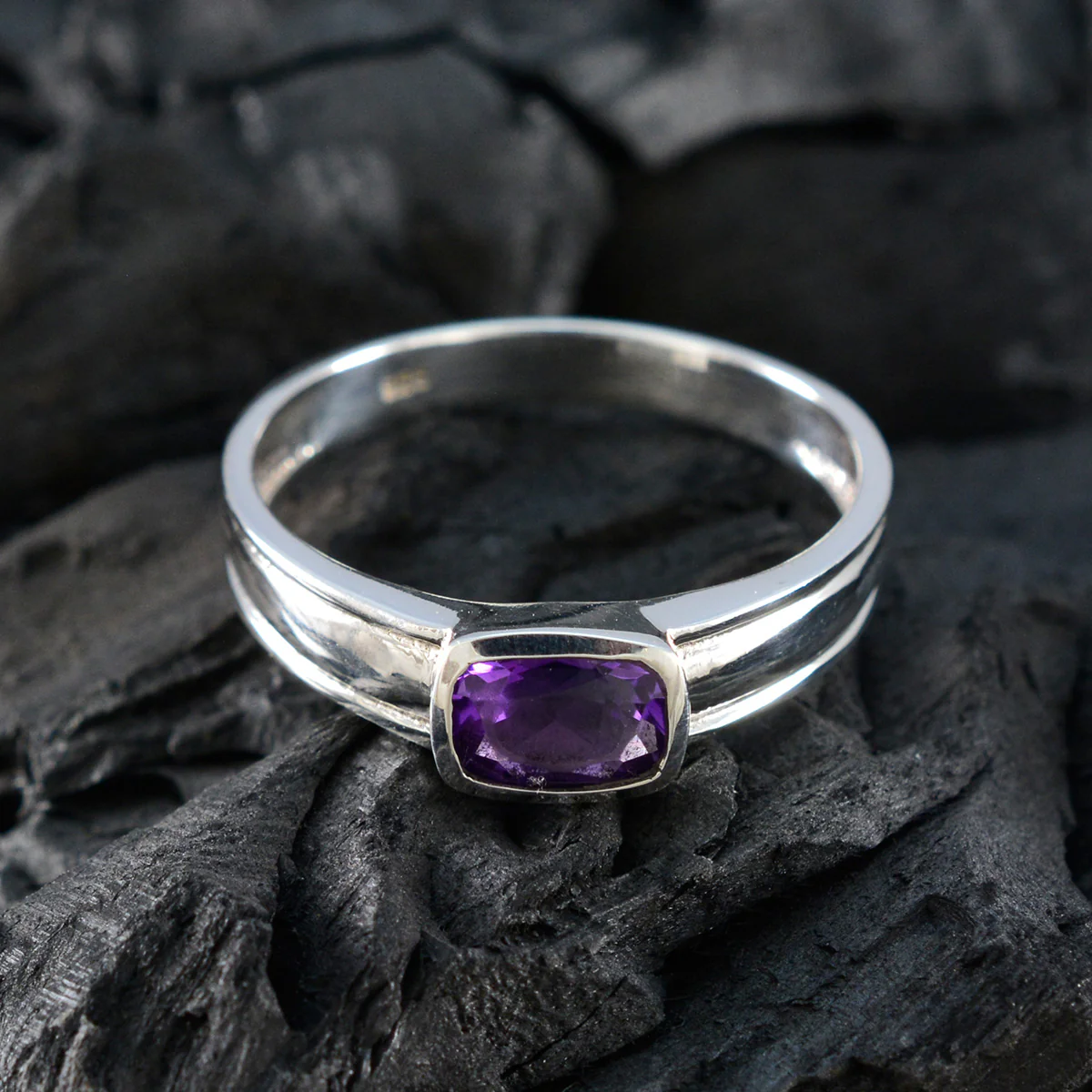 Amethyst Solitaire Korean 92.5 Silver Purple Gems Whisper-thin Abstract Ring Jewellery - Image 5
