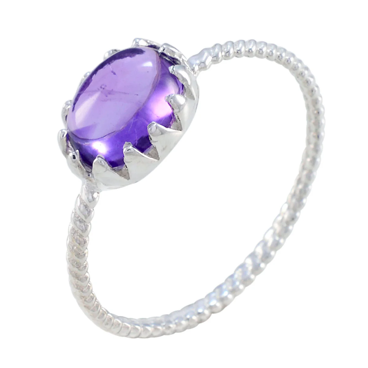 Amethyst Solitaire Korean 925 Sterling Silver Purple Gemstones Elegant Twist Ring Jewellery - Image 2