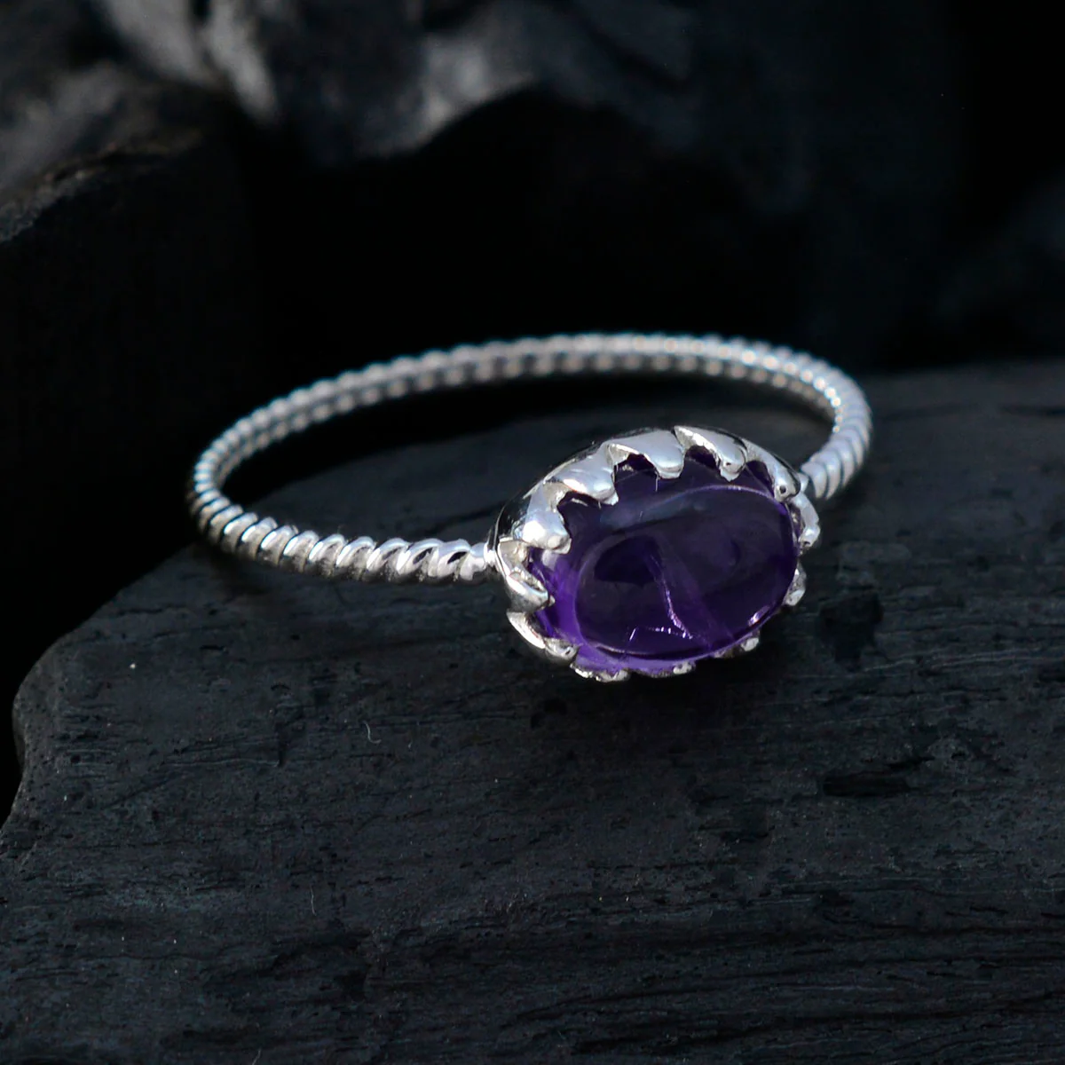 Amethyst Solitaire Korean 925 Sterling Silver Purple Gemstones Elegant Twist Ring Jewellery - Image 4