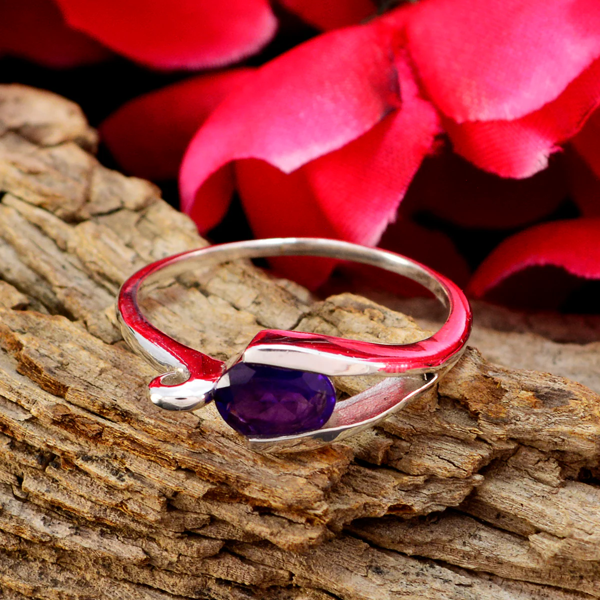 Amethyst Solitaire Korean Silver Purple Gemstone Delicate Sophisticated Ring Jewellery - Image 2