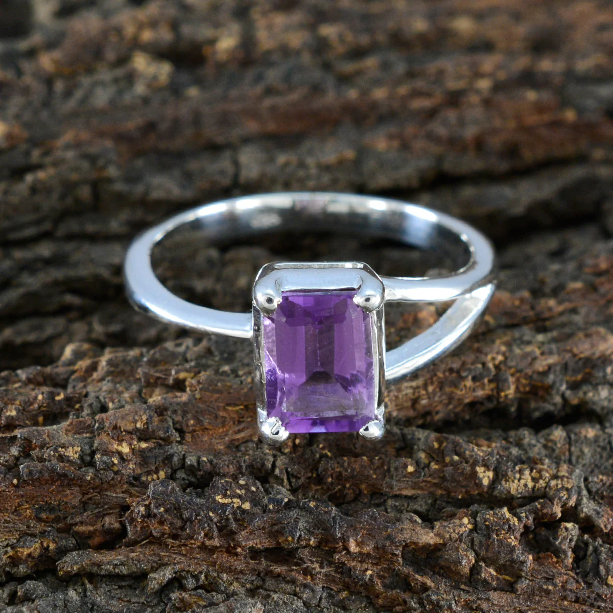 Amethyst Solitaire Korean Silver Purple Gemstone Whisper-thin Contemporary Ring Jewellery - Image 3